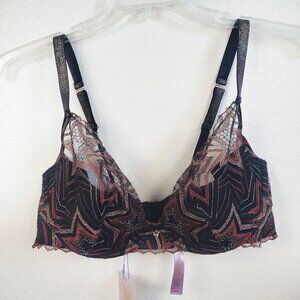 NWT Savage X Fenty Bra 38DDD Lace Stars Lingerie New Black